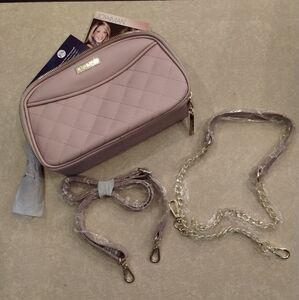 Joy & Iman blush pink diamond quilted leather crossbody bag with RFID protection